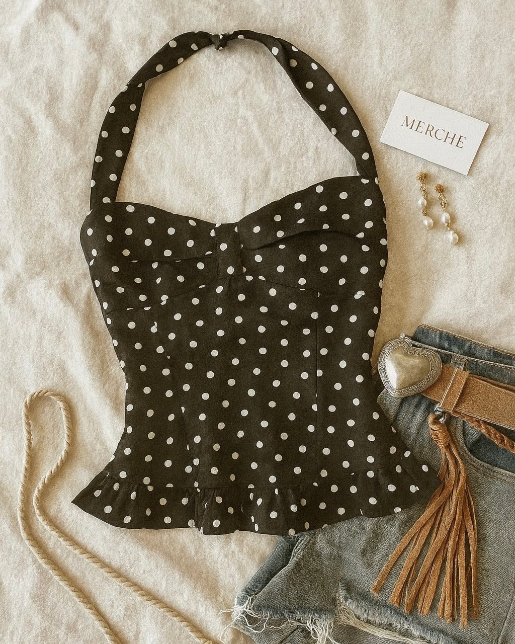 RETRO FLAIR POLKA HALTERNECK TOP