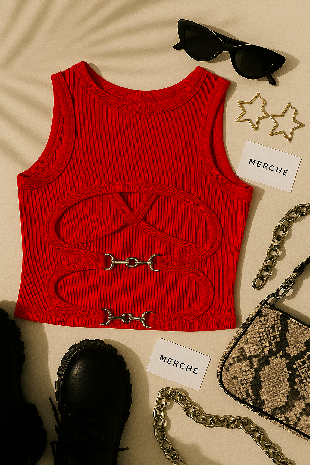 COFFEE HANGS PADDED BUCKLE RED TANK TOP