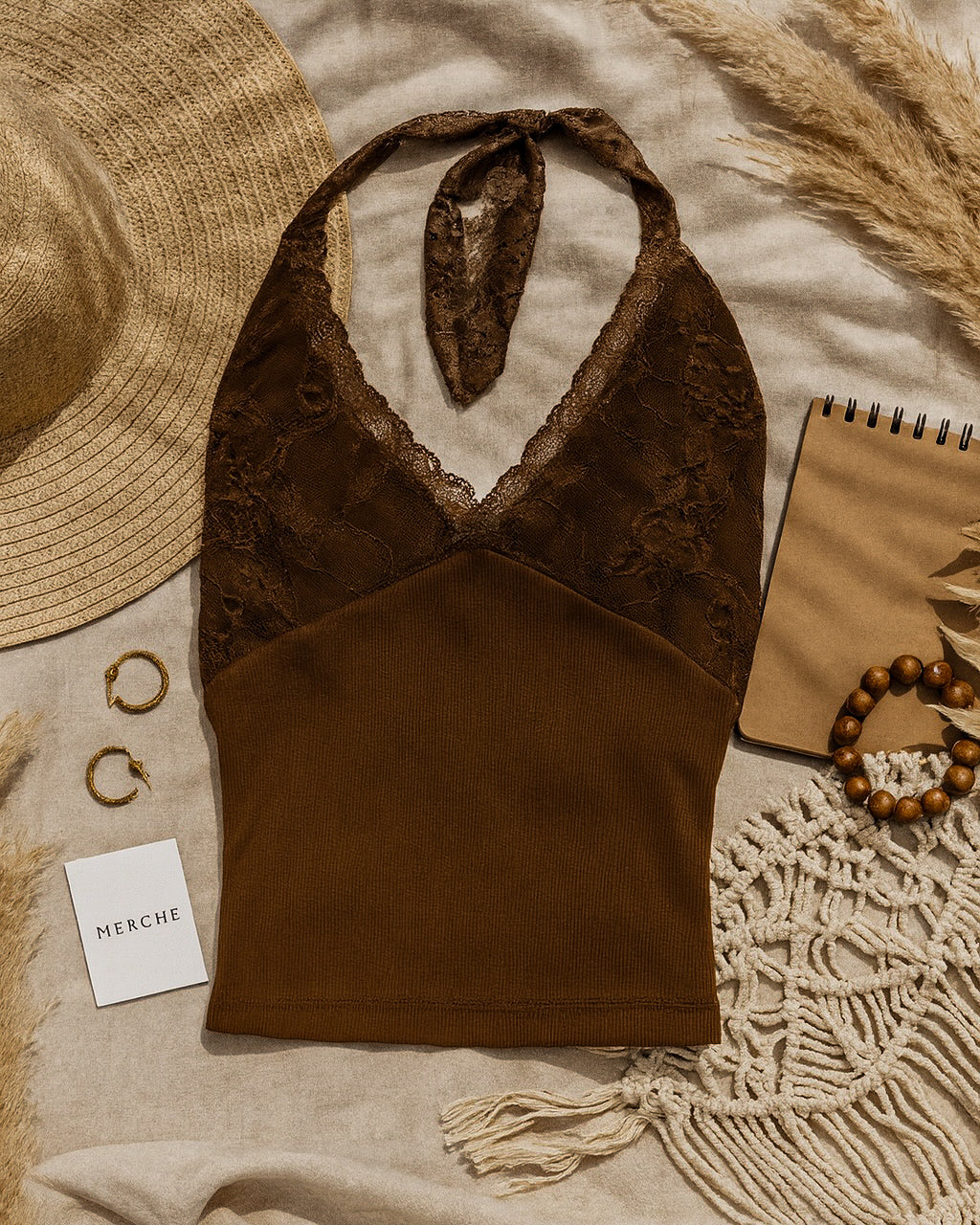 GOING TO GIGS LACEY BROWN HALTERNECK TOP