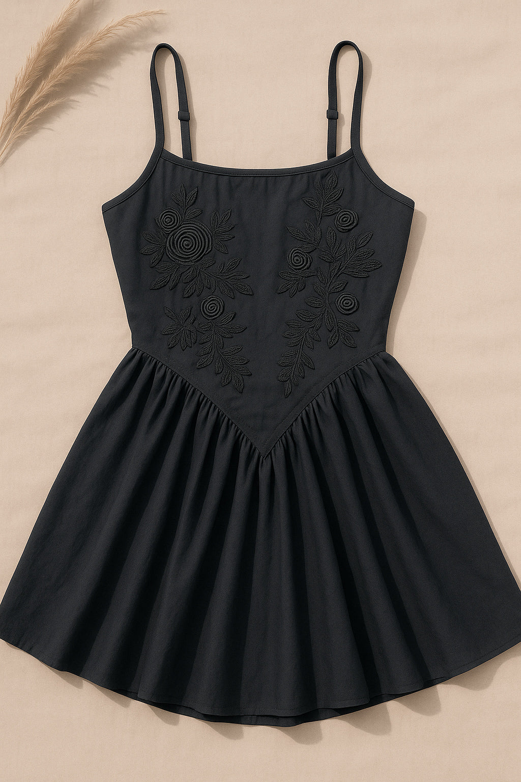 INFATUATED BLACK APPLIQUE FLARE DRESS