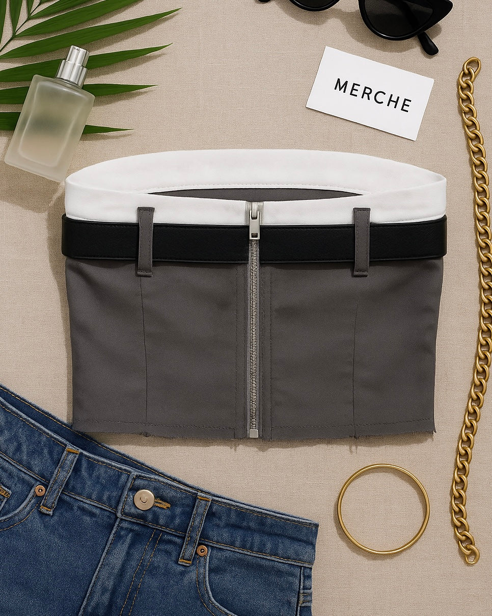 POLITE AND COOL BELTED LUXE BANDEAU TOP