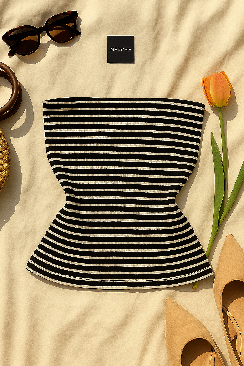 LINES DONT LIE PADDED STRIPED BANDEAU TOP