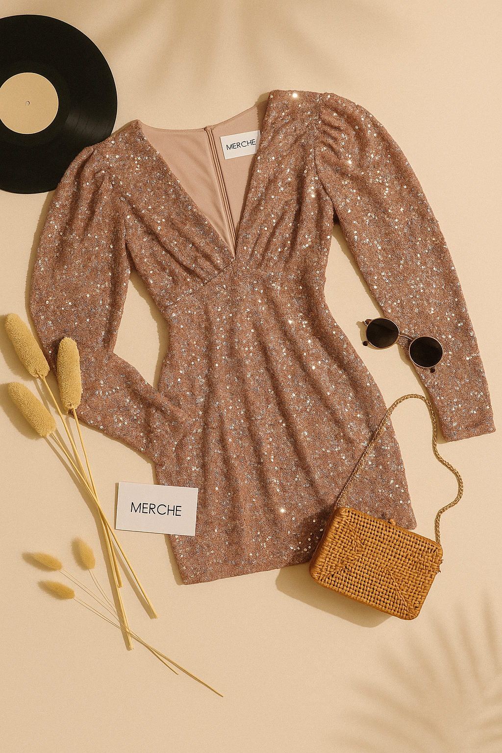 VINYL SPINS LUXE EMBELLISHED DRESS