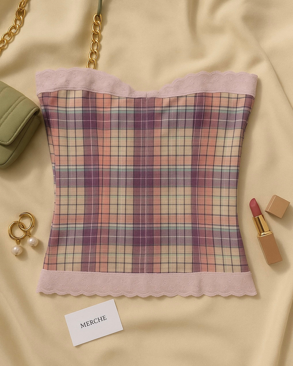 SWEET TALKER CHECKS BANDEAU TOP
