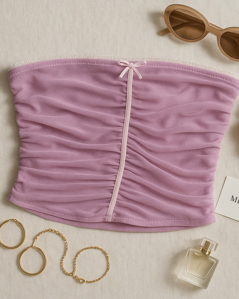 MEET YOUR MESH LILAC BANDEAU TOP