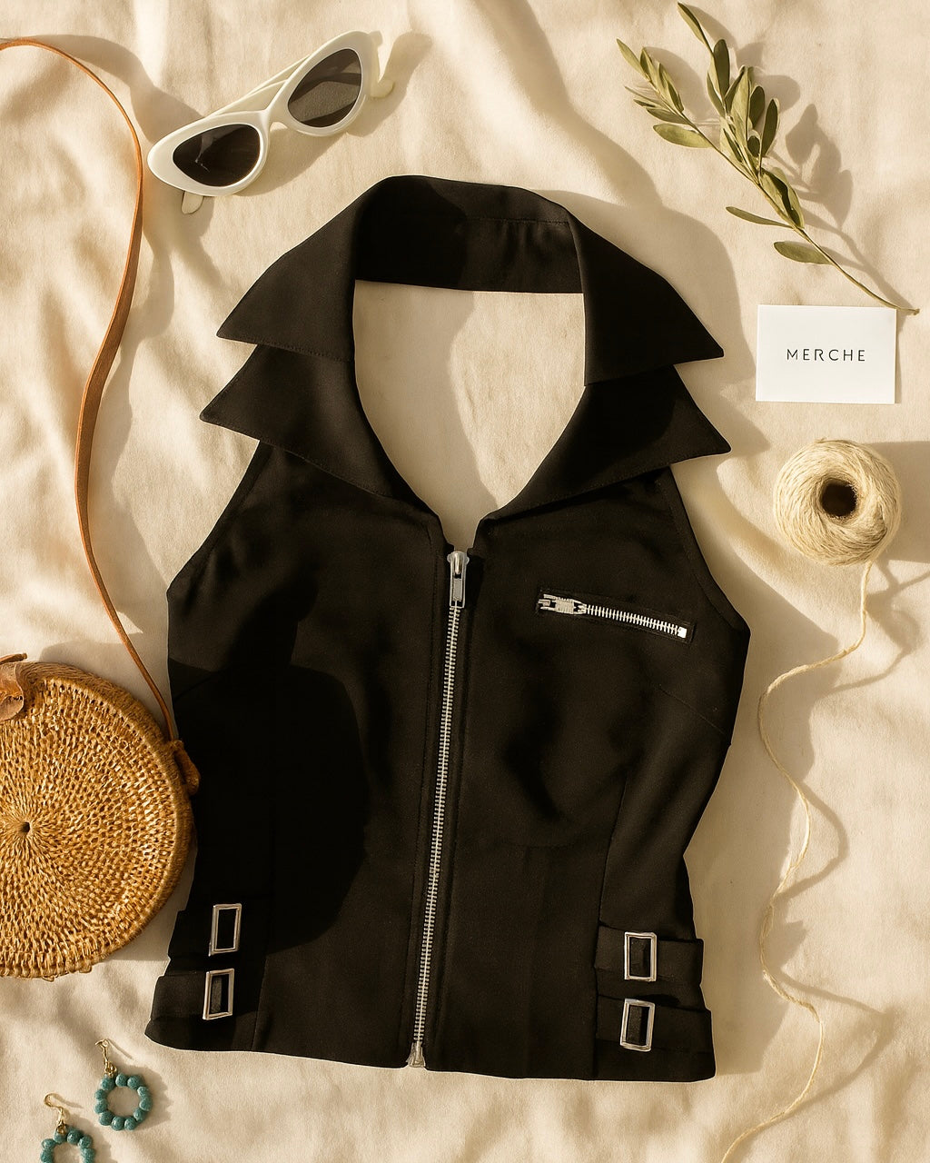 LONG DISTANCE ZIPPED HALTERNECK TOP