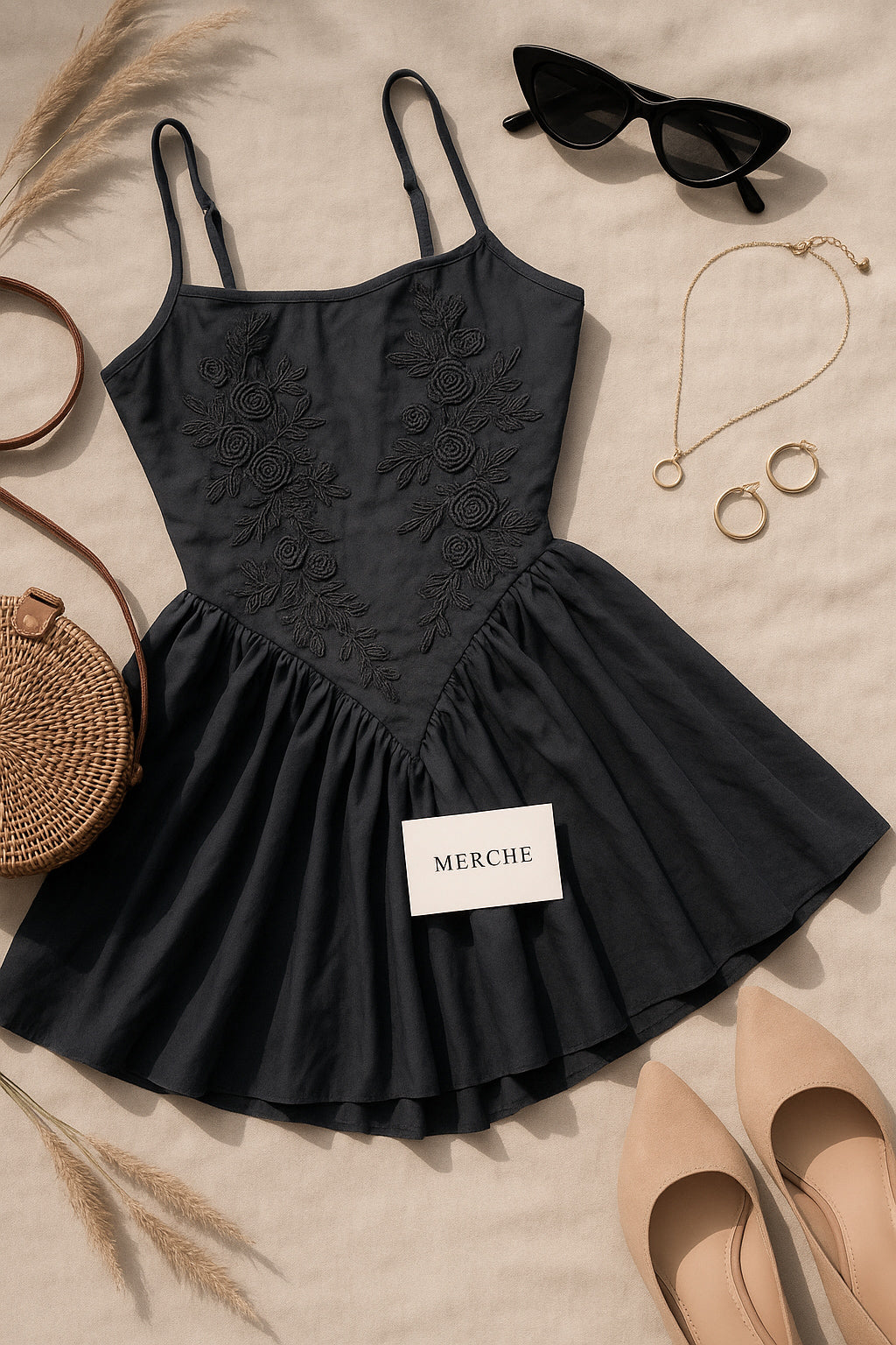 INFATUATED BLACK APPLIQUE FLARE DRESS