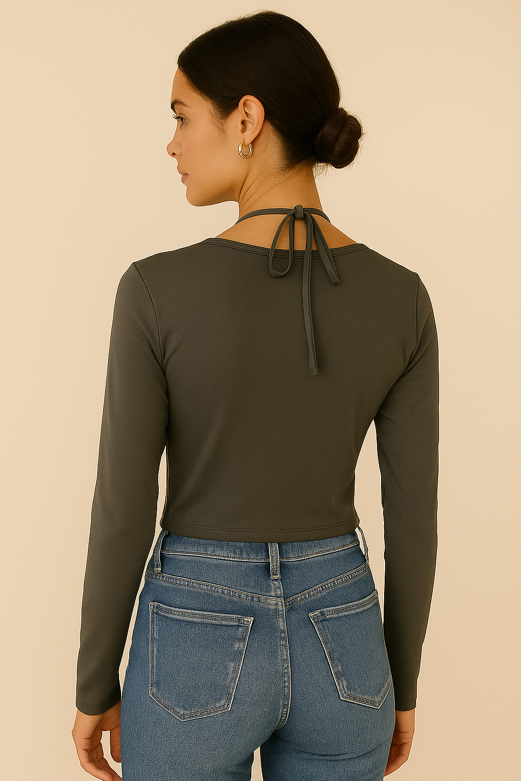 SPELLBOUND GREY TIE-UP TOP