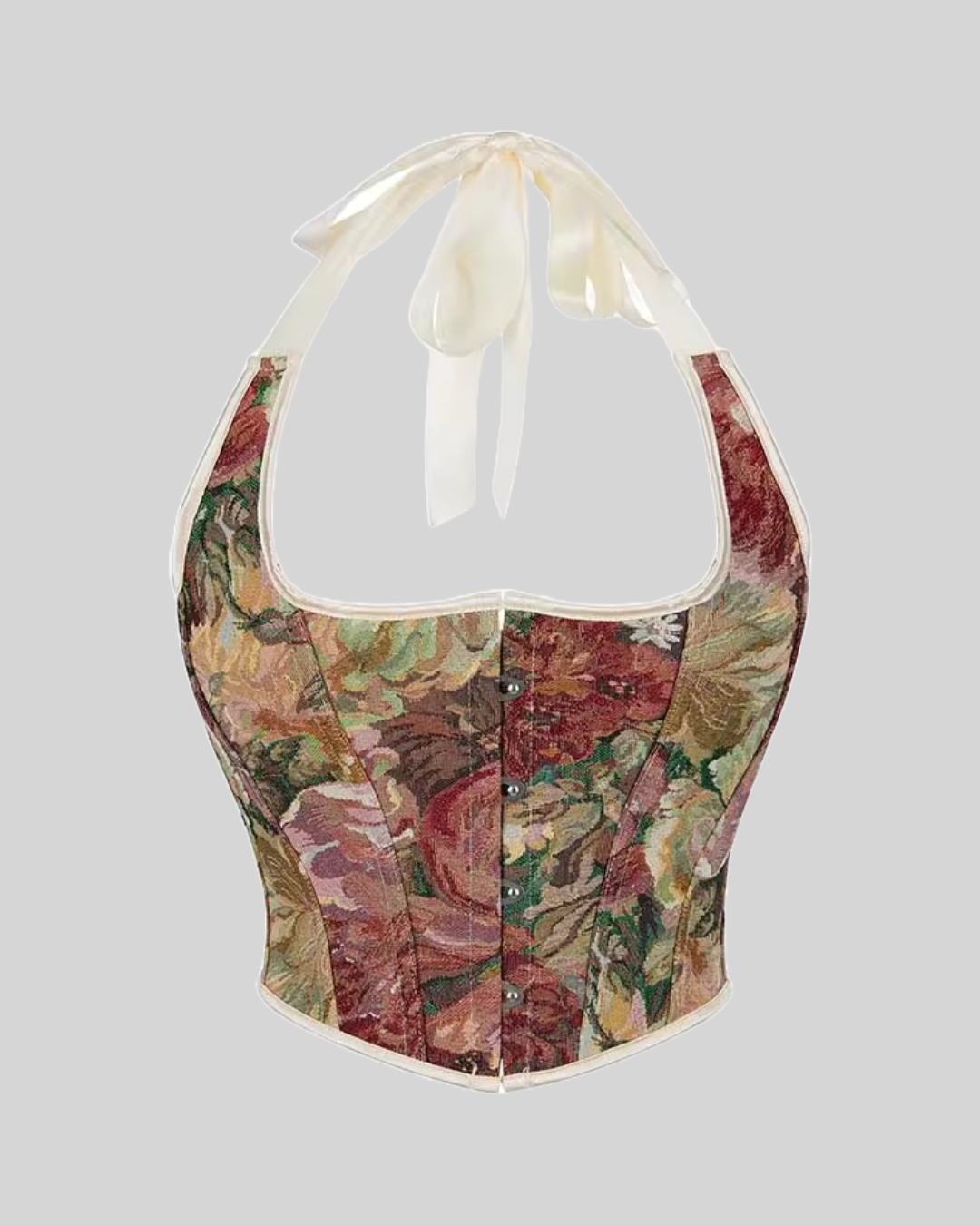 SCANDAL ERA FLORAL JACQUARD CORSETRY HALTERNECK TOP