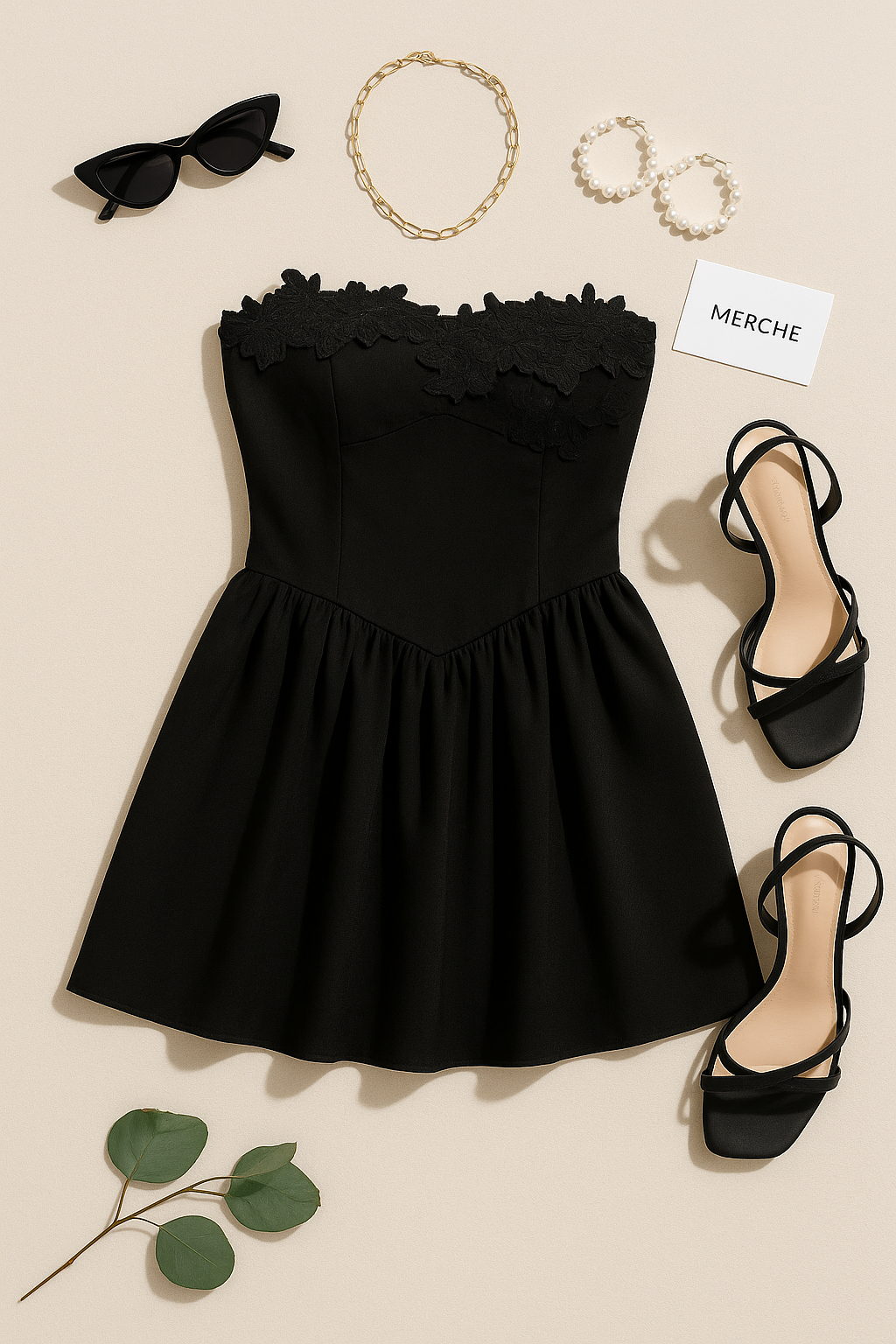 WINTER DATE APPLIQUE FLARE BANDEAU DRESS