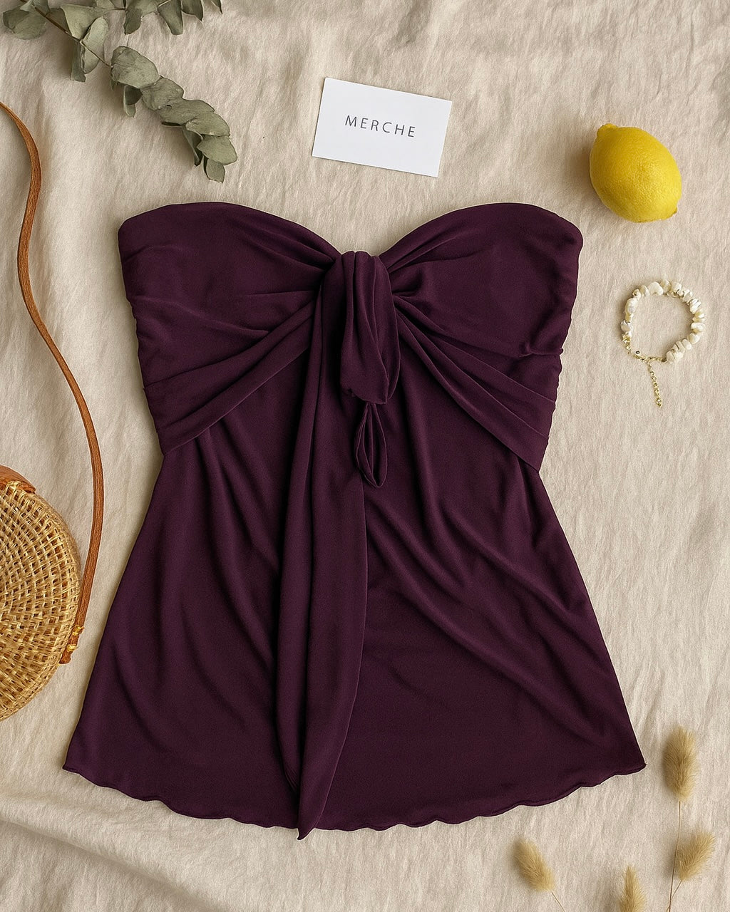 COOL TO CRY WINE BOW BANDEAU TOP
