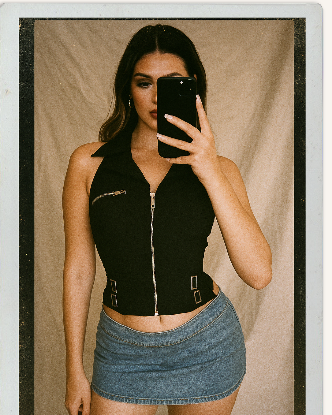 LONG DISTANCE ZIPPED HALTERNECK TOP