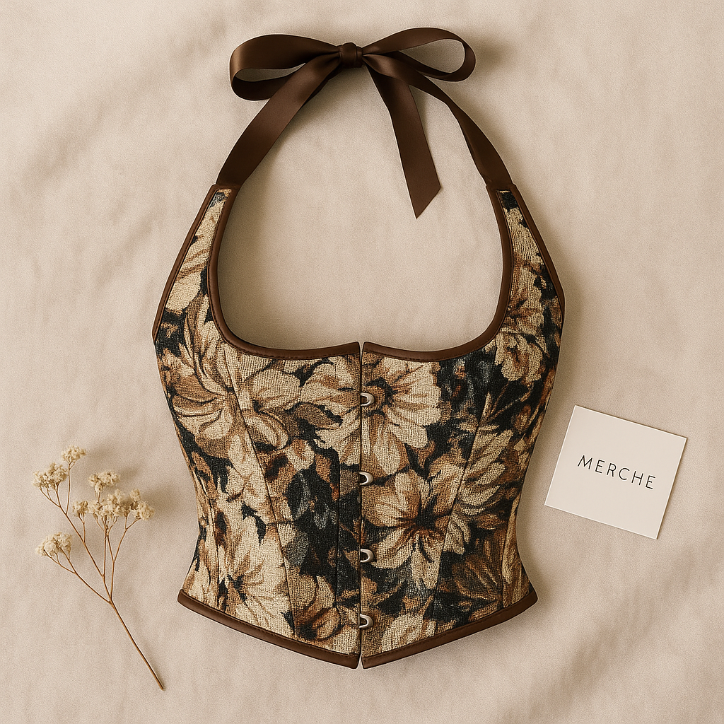 SCANDAL ERA JACQUARD CORSETRY HALTERNECK TOP