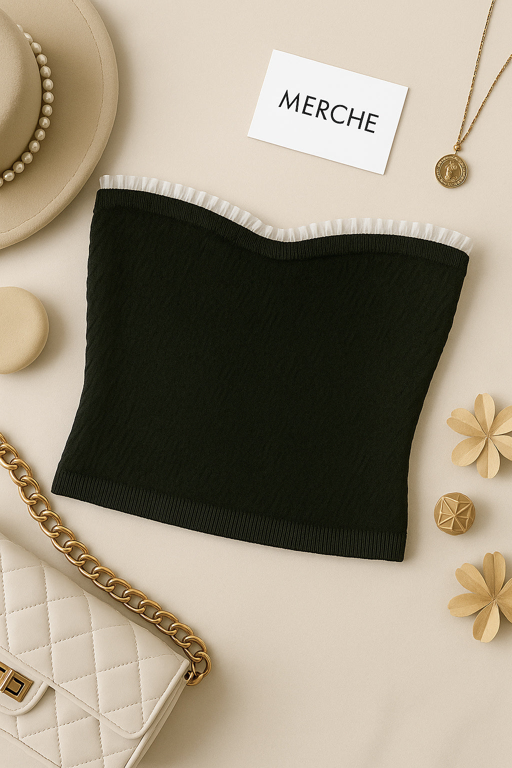 RETRO DANCE KNITTED BLACK BANDEAU TOP