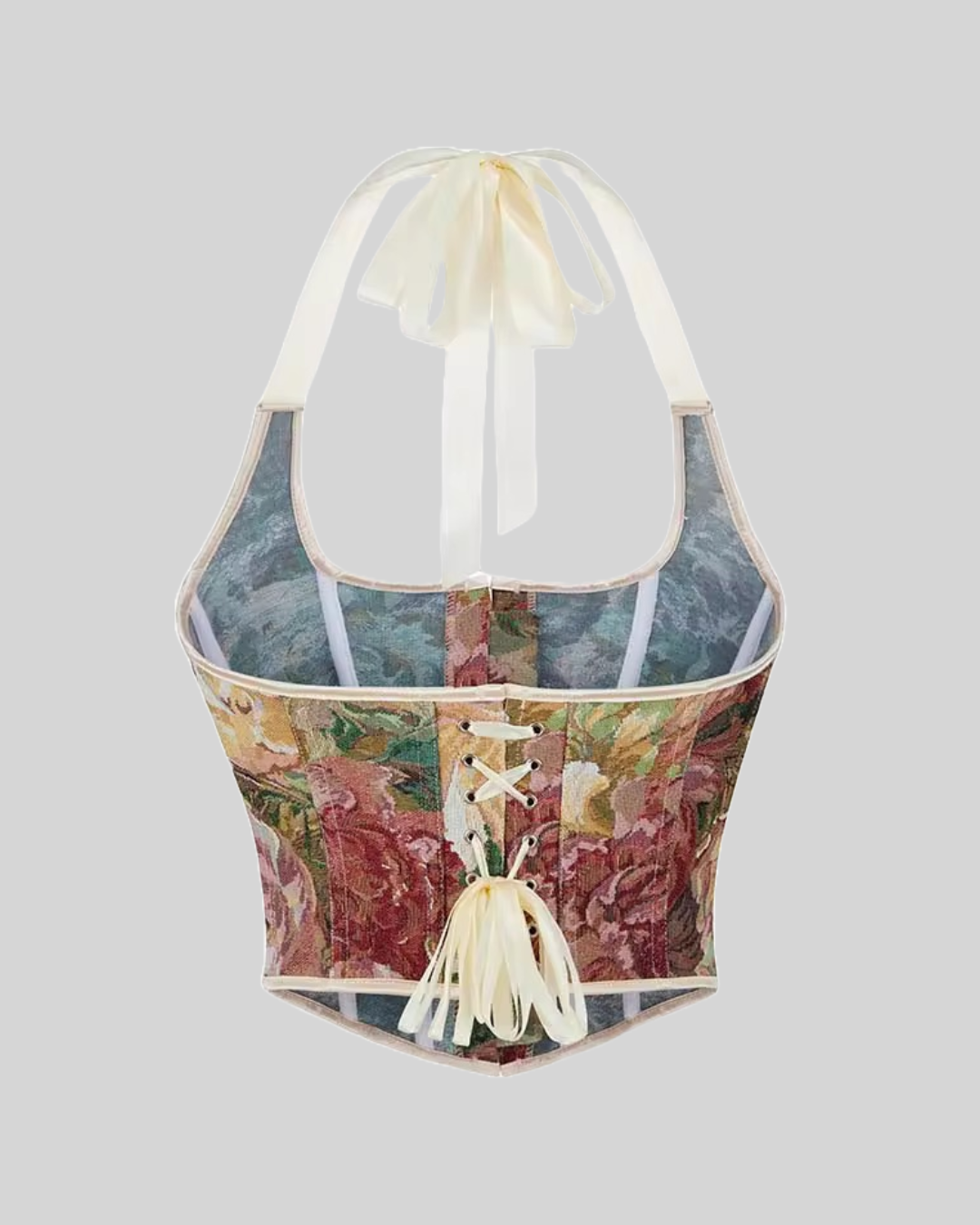 SCANDAL ERA FLORAL JACQUARD CORSETRY HALTERNECK TOP