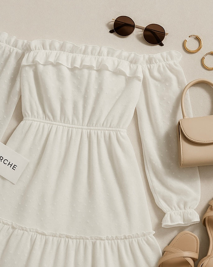 LOCKET OF LOVE WHITE SLASH NECK DRESS
