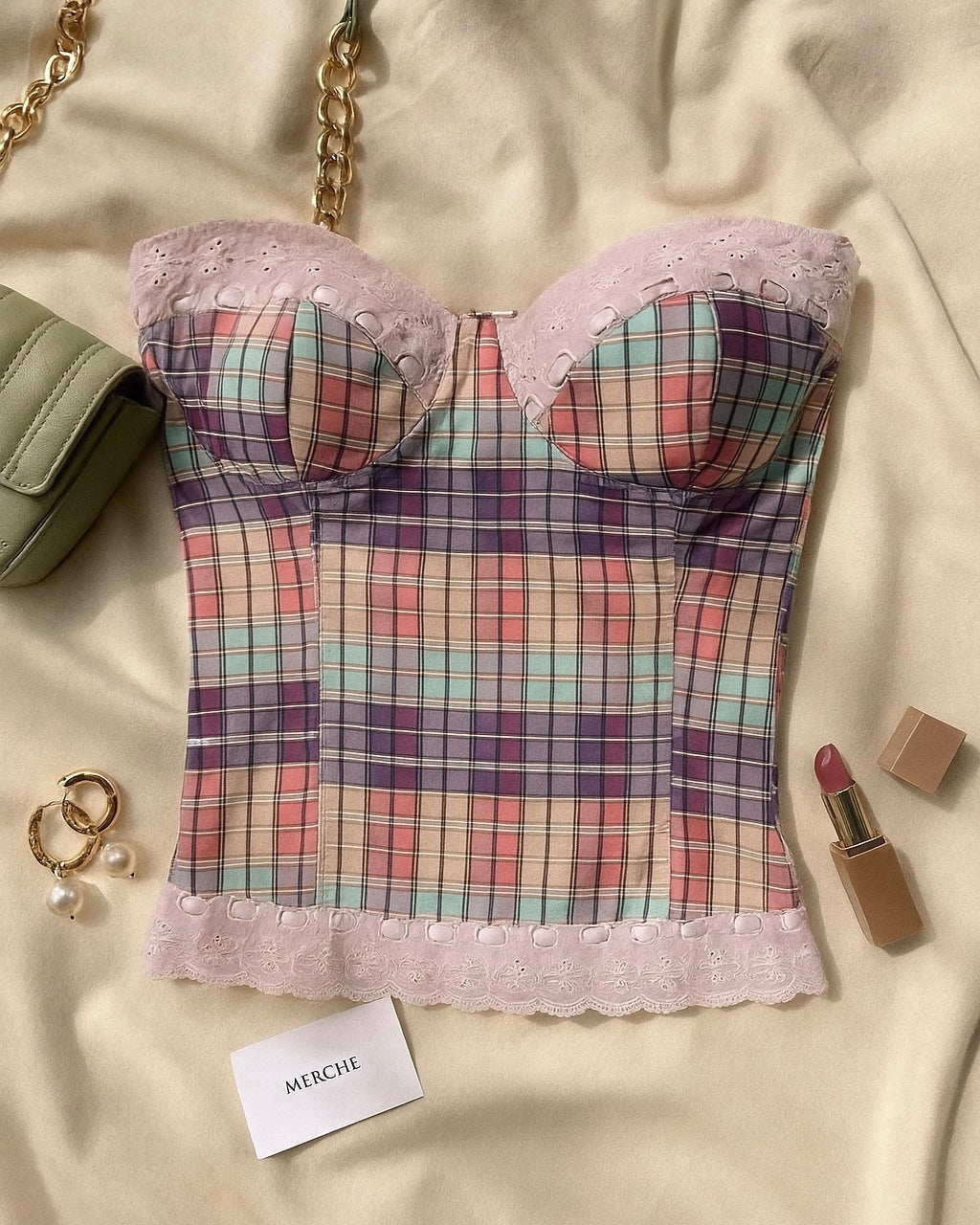 SWEET TALKER CHECKS BANDEAU TOP