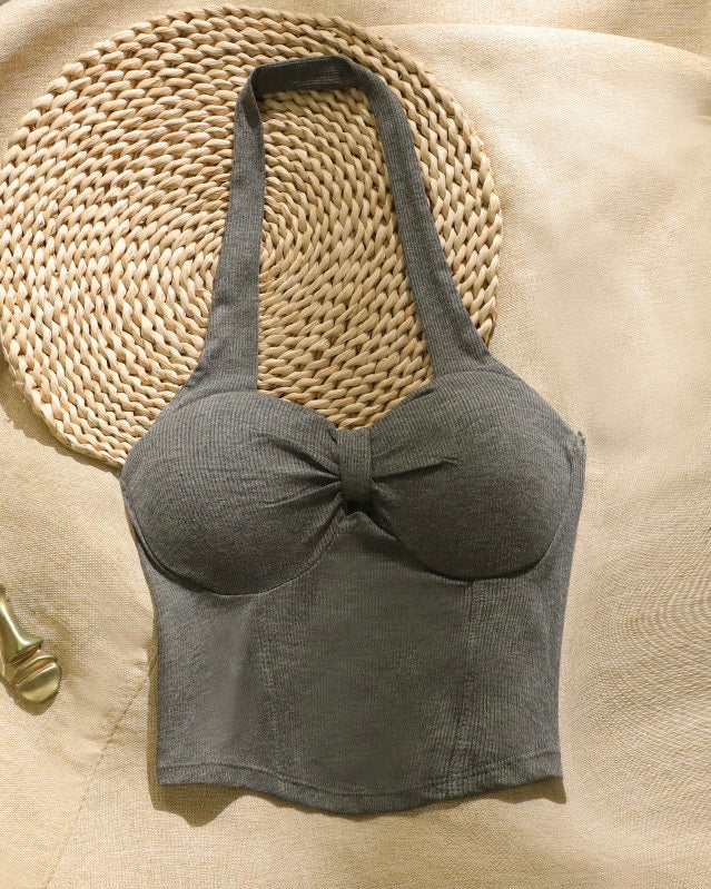 GODDESS ALERT GREY HALTERNECK TOP