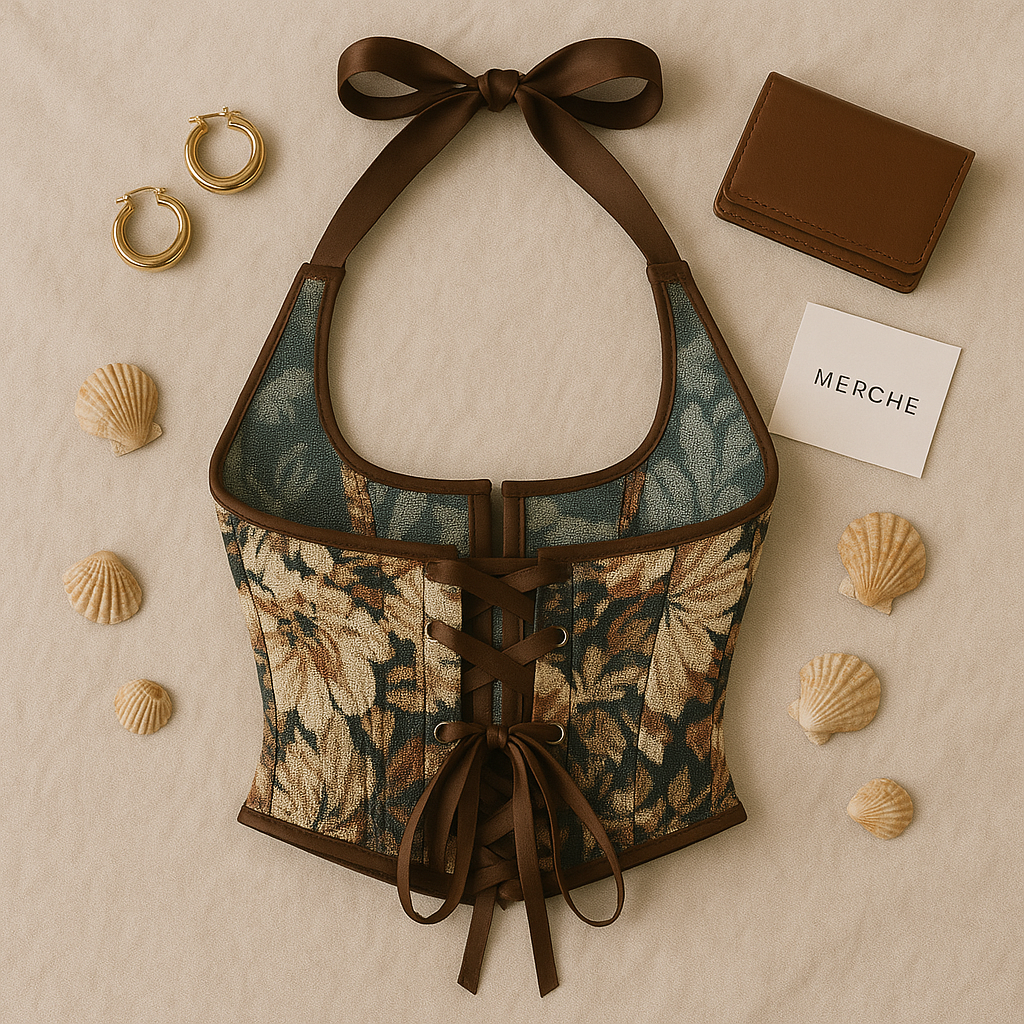 SCANDAL ERA JACQUARD CORSETRY HALTERNECK TOP