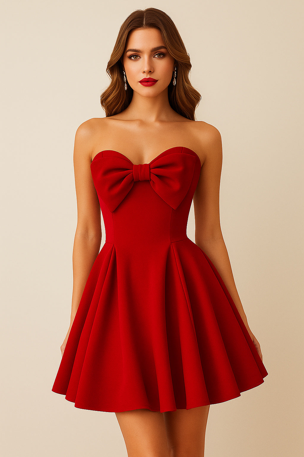 PRIVATE SOIREE LUXE RED BANDEAU FLARE DRESS