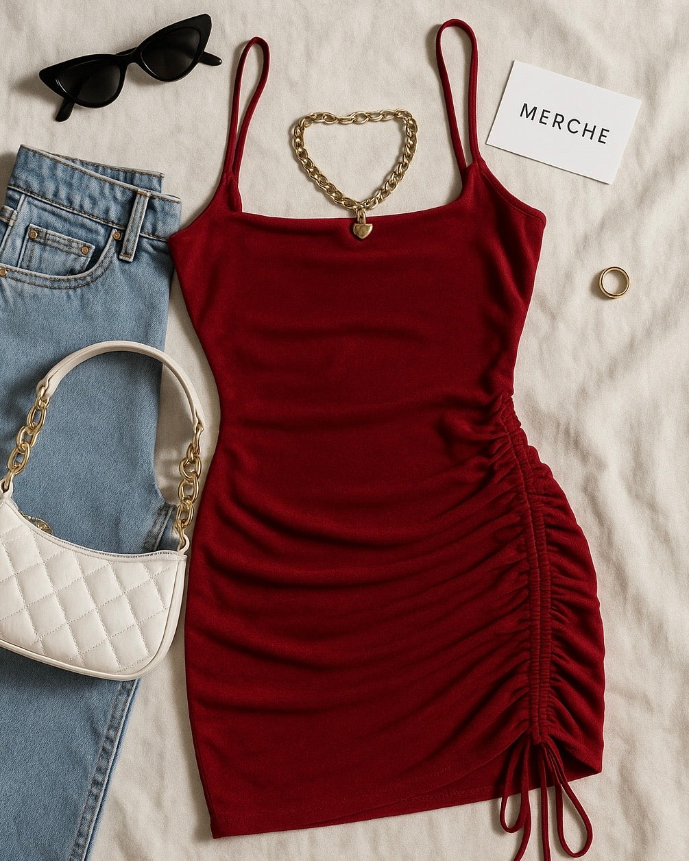 CALI CALLING RED RUCHED DRESS