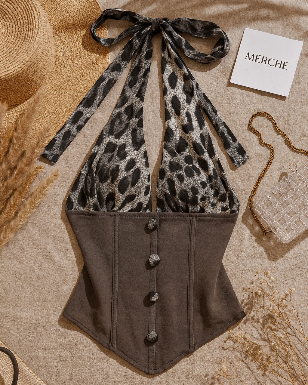 ROAR IN MERCHE GREY HALTERNECK TOP