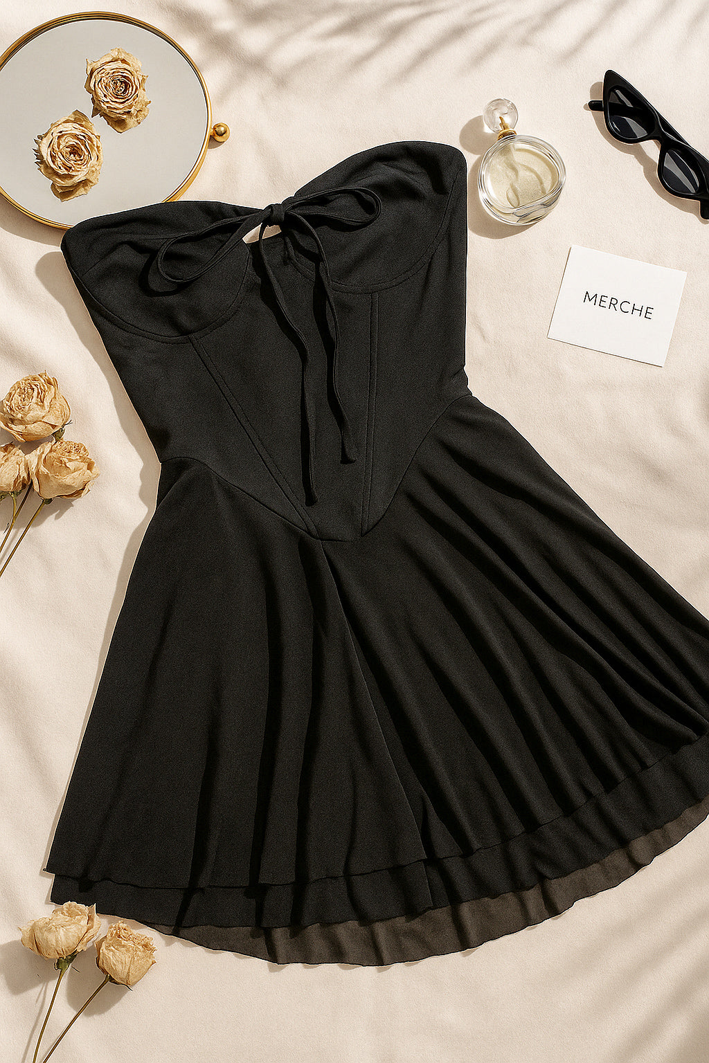 SMOKE AND STILETTO BONING MESH FLARE BANDEAU DRESS