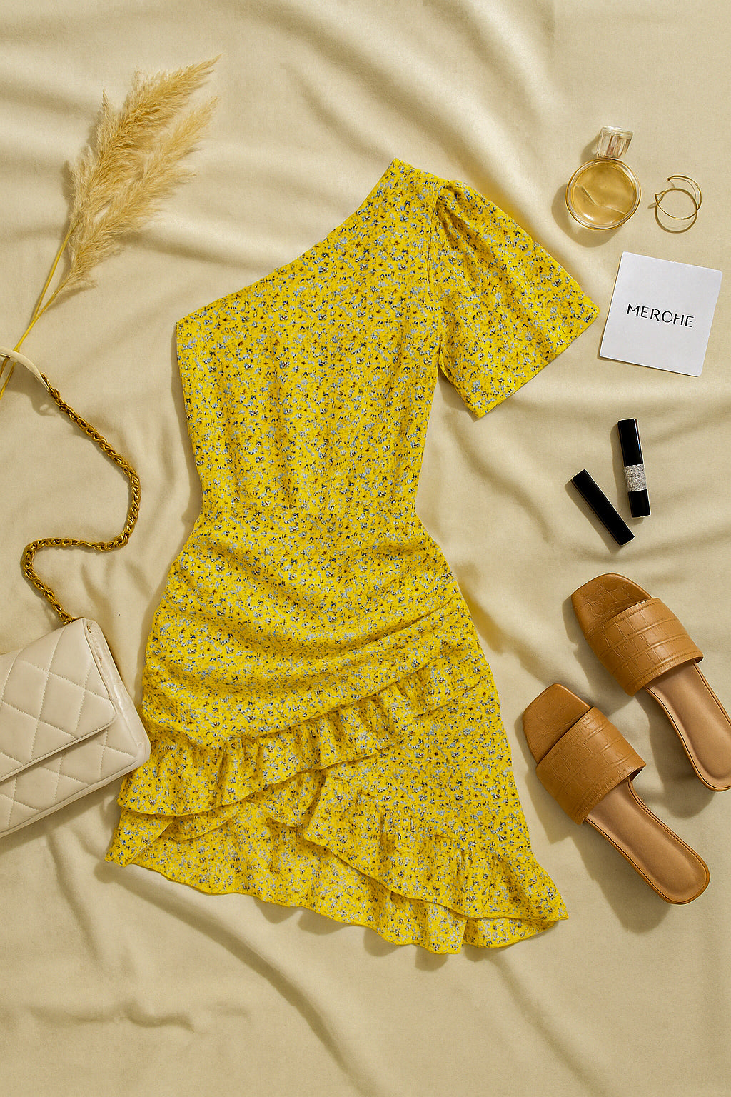 PRETTY THING ONE-SHOULDER FLORAL DRESS
