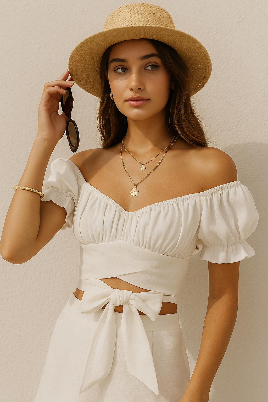 SUN STRING WHITE BOW-TIE TOP