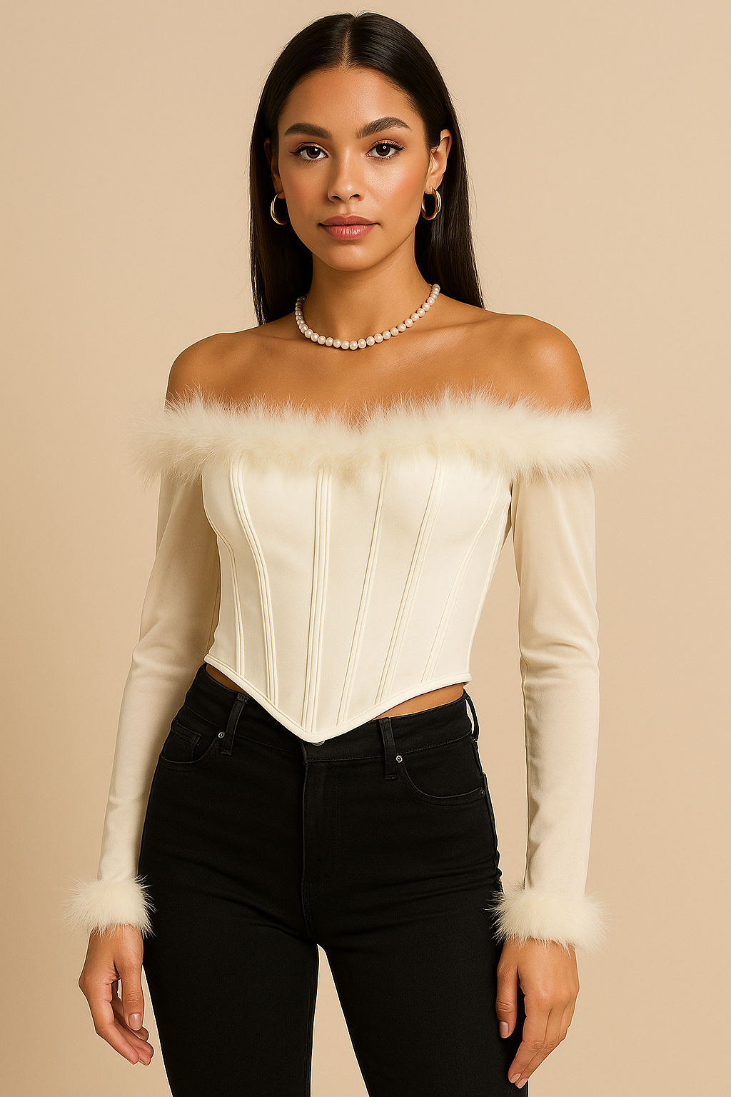 MOONLIT VIBE FUR DETAIL TOP