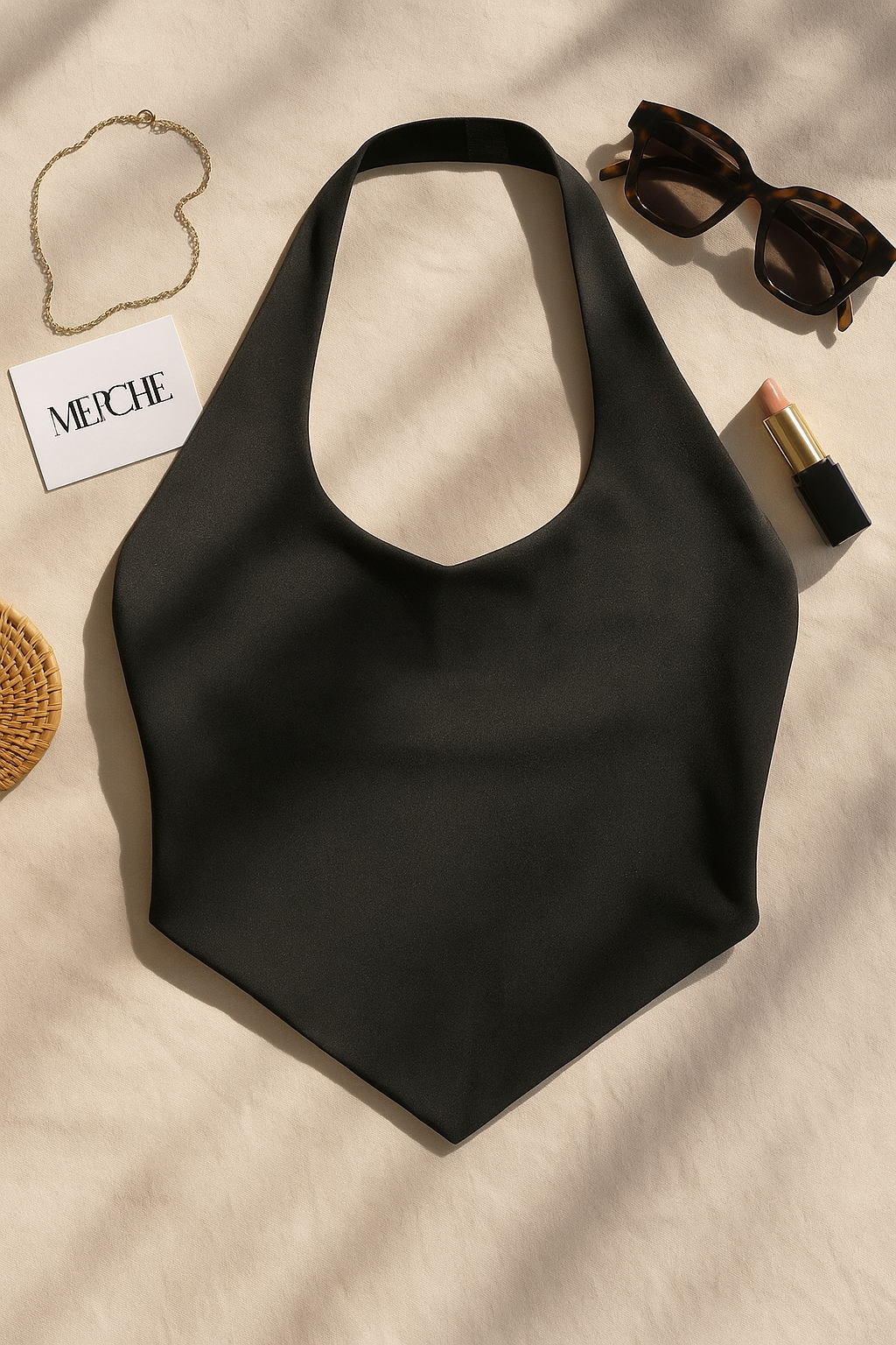 SUMMER CHIC BLACK HALTERNECK TOP