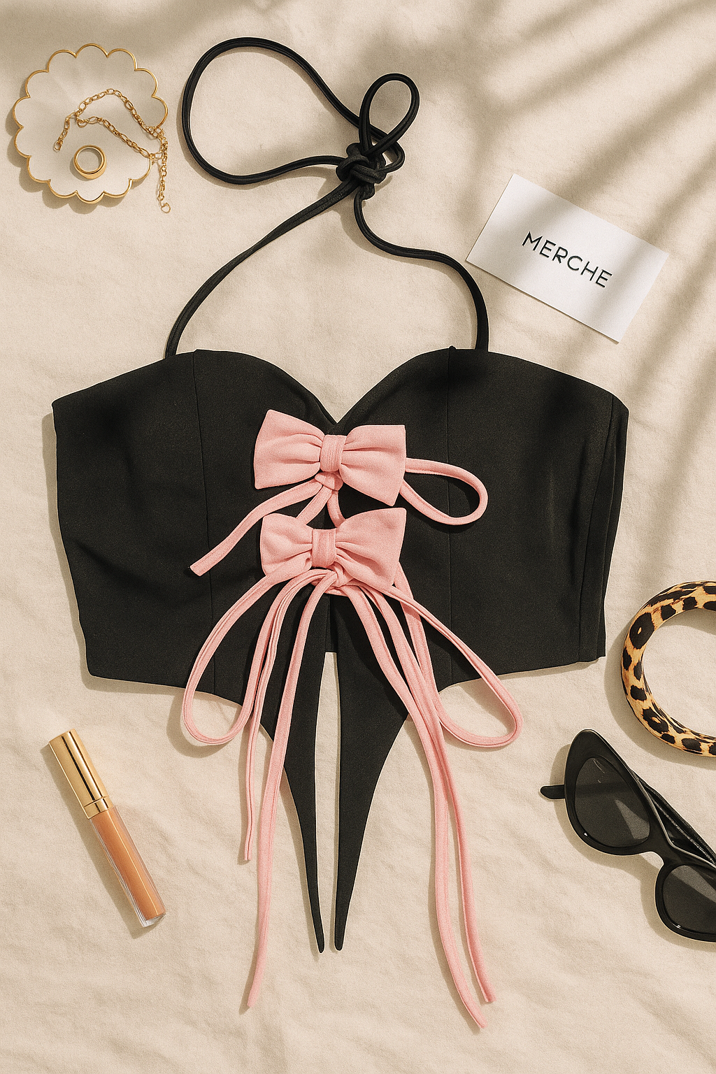 MODERN LOVE BOW EMBELLISHED HALTERNECK TOP