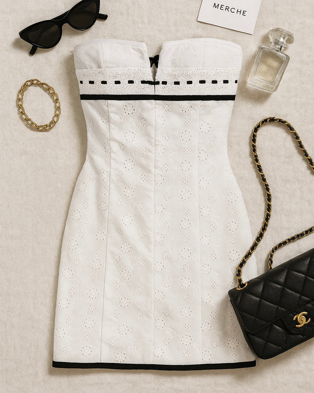 LATTE MORNINGS WHITE EYELET MINI DRESS