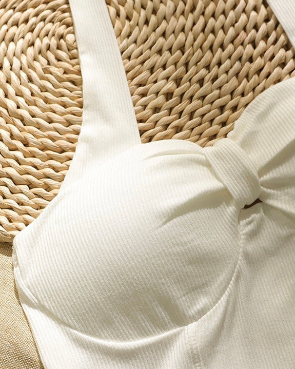 GODDESS ALERT PADDED BEIGE HALTERNECK TOP