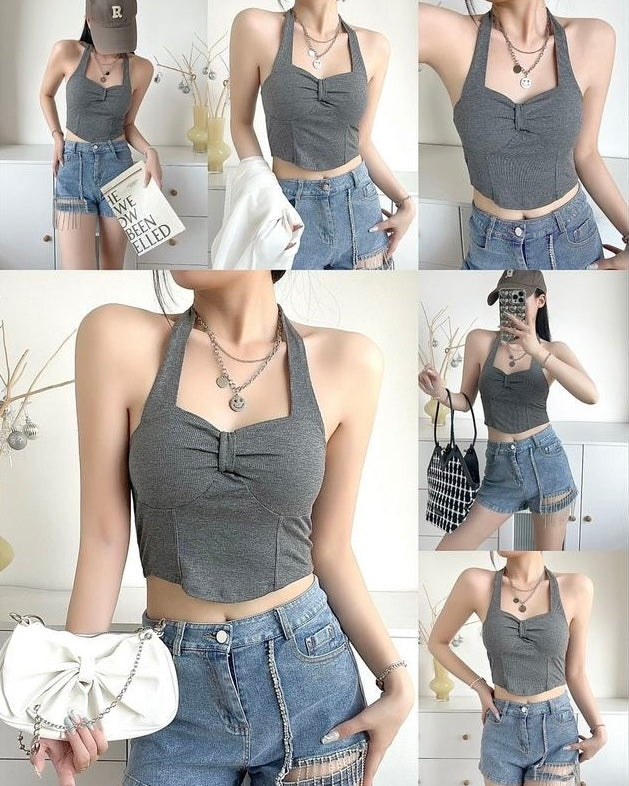 GODDESS ALERT GREY HALTERNECK TOP
