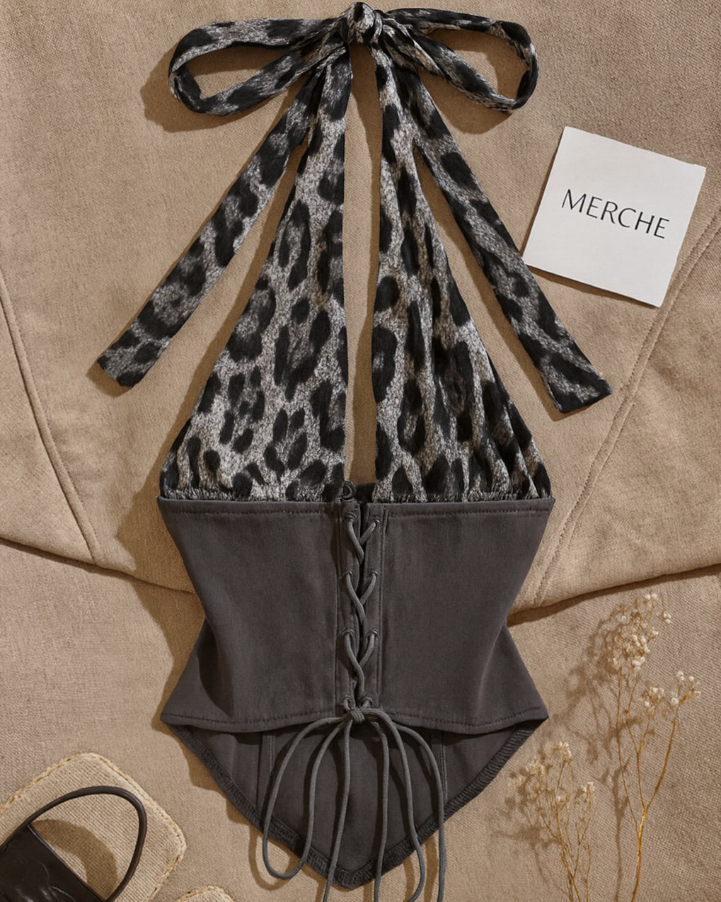 ROAR IN MERCHE GREY HALTERNECK TOP