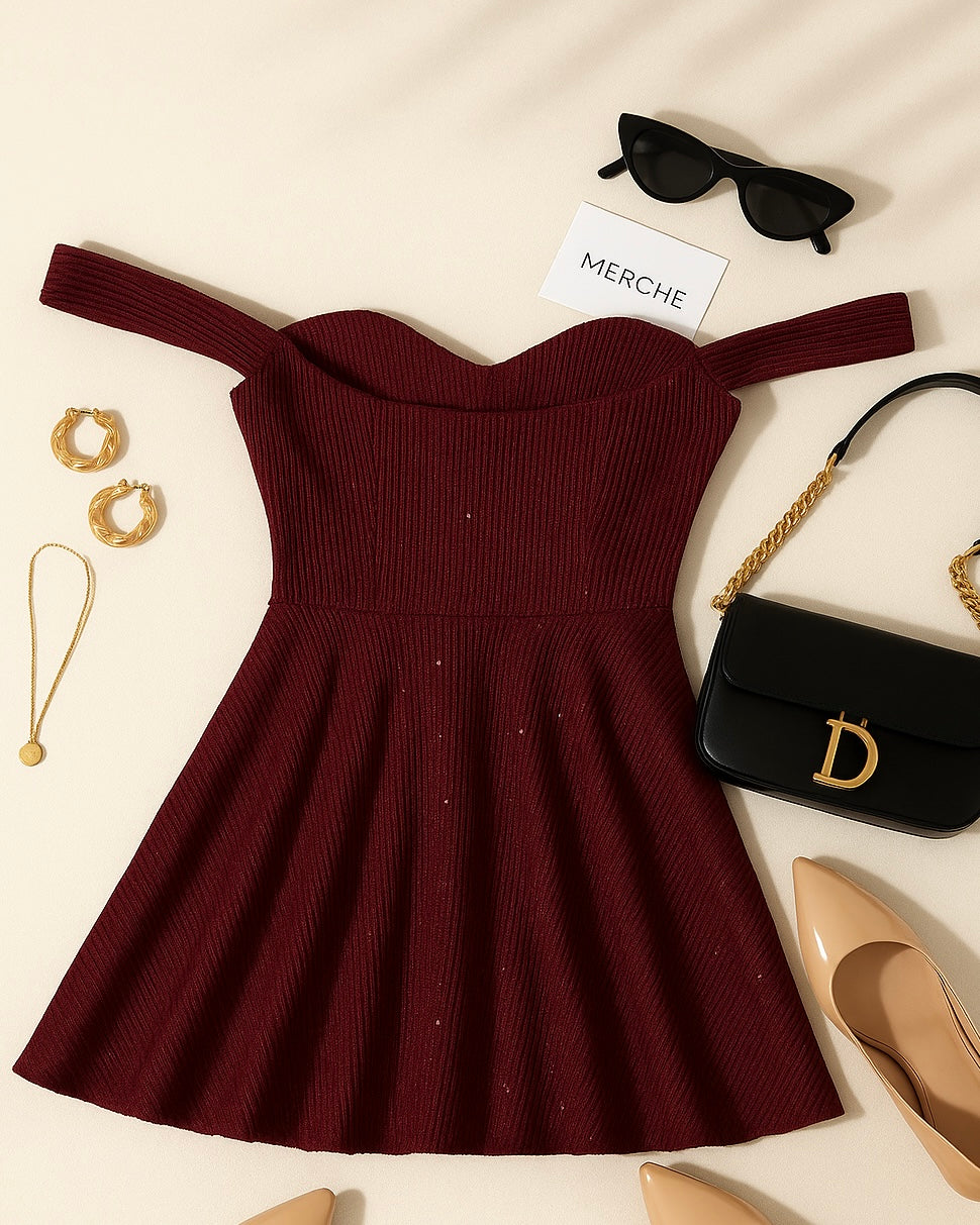 FESTIVE LIGHTS SEQUIN BARDOT DRESS
