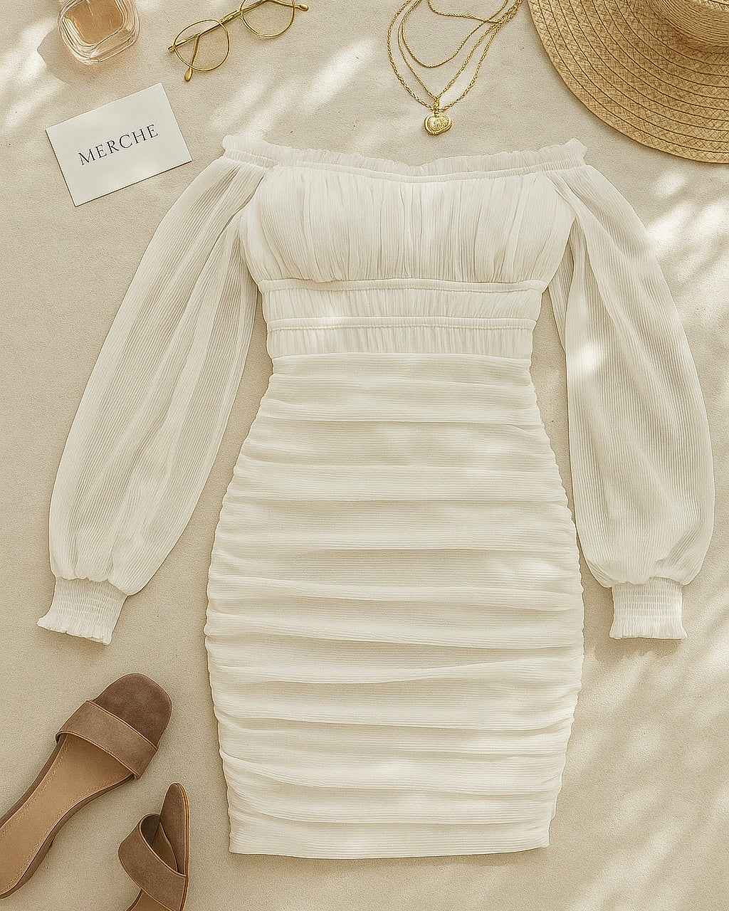 CATCHING SUNSETS WHITE OFF-SHOULDER DRESS