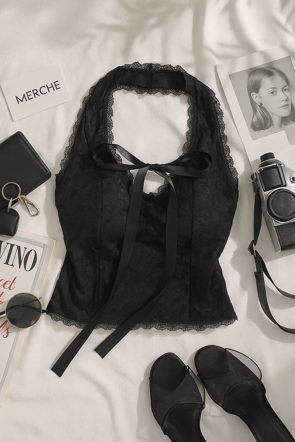 DREAM GIRL PADDED BLACK LACE HALTERNECK TOP