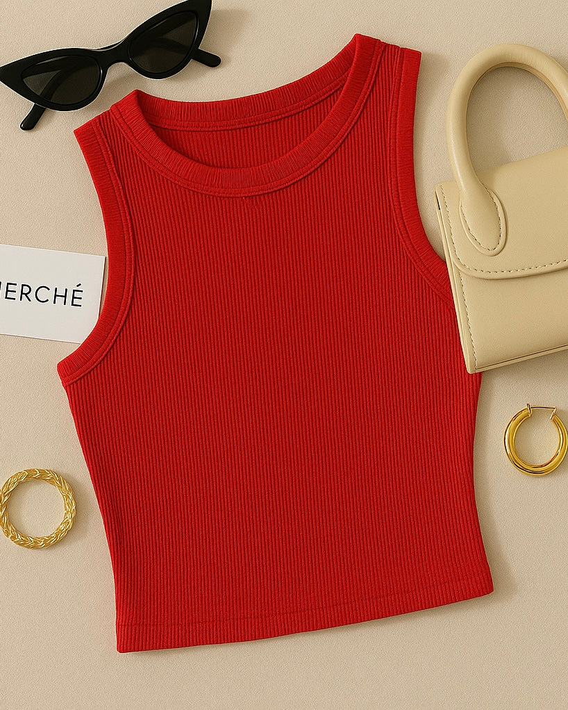 COFFEE HANGS PADDED BUCKLE RED TANK TOP