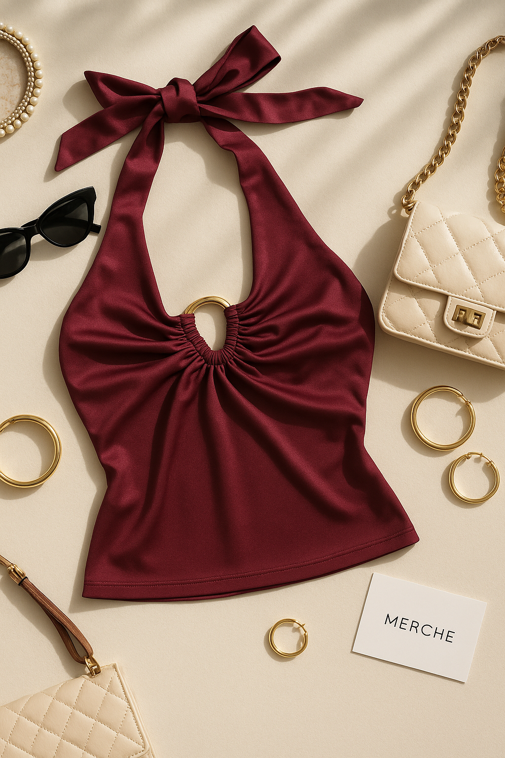 ROSÉ RITUAL DEEP RED HALTERNECK TOP