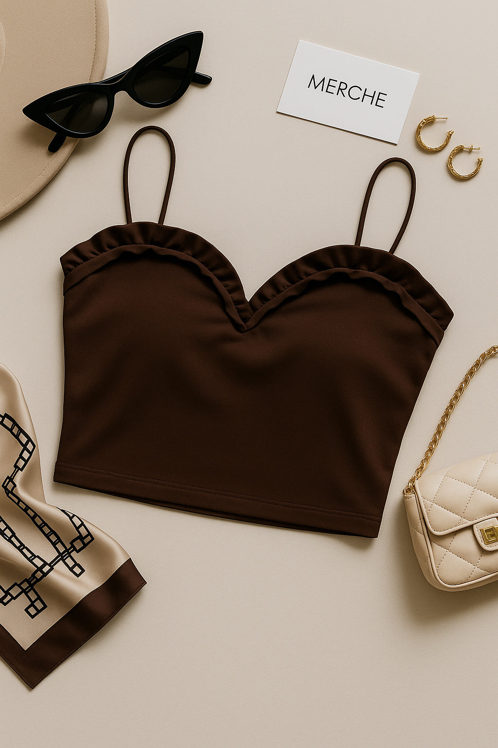 SEEN ME YET PADDED BROWN LUXE CAMI TOP