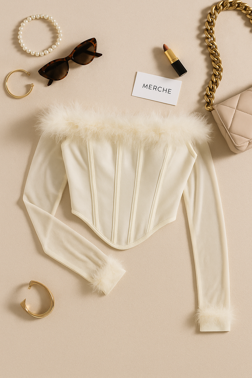 MOONLIT VIBE FUR DETAIL TOP