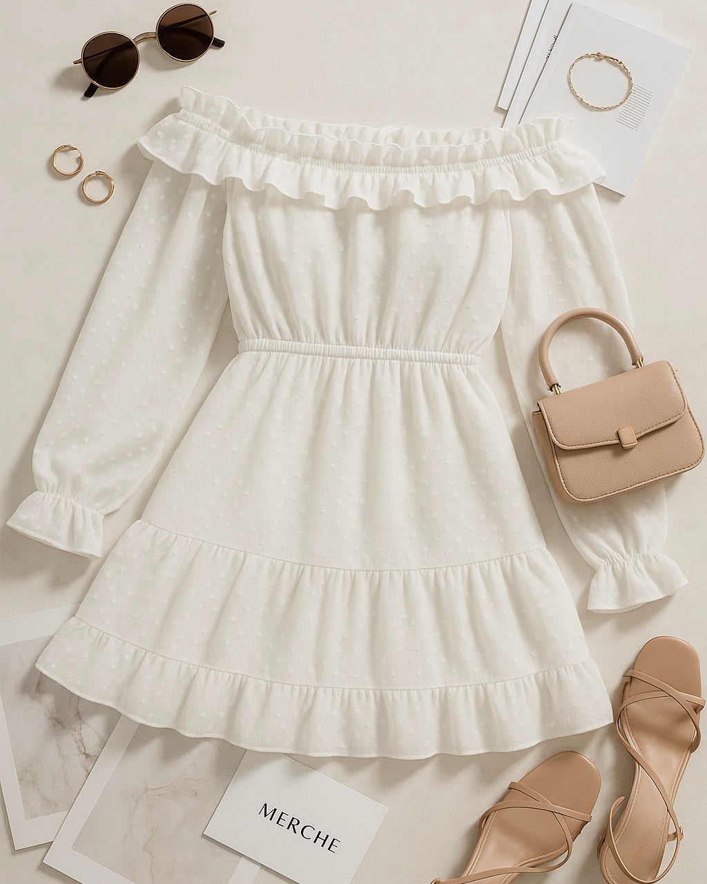LOCKET OF LOVE WHITE SLASH NECK DRESS