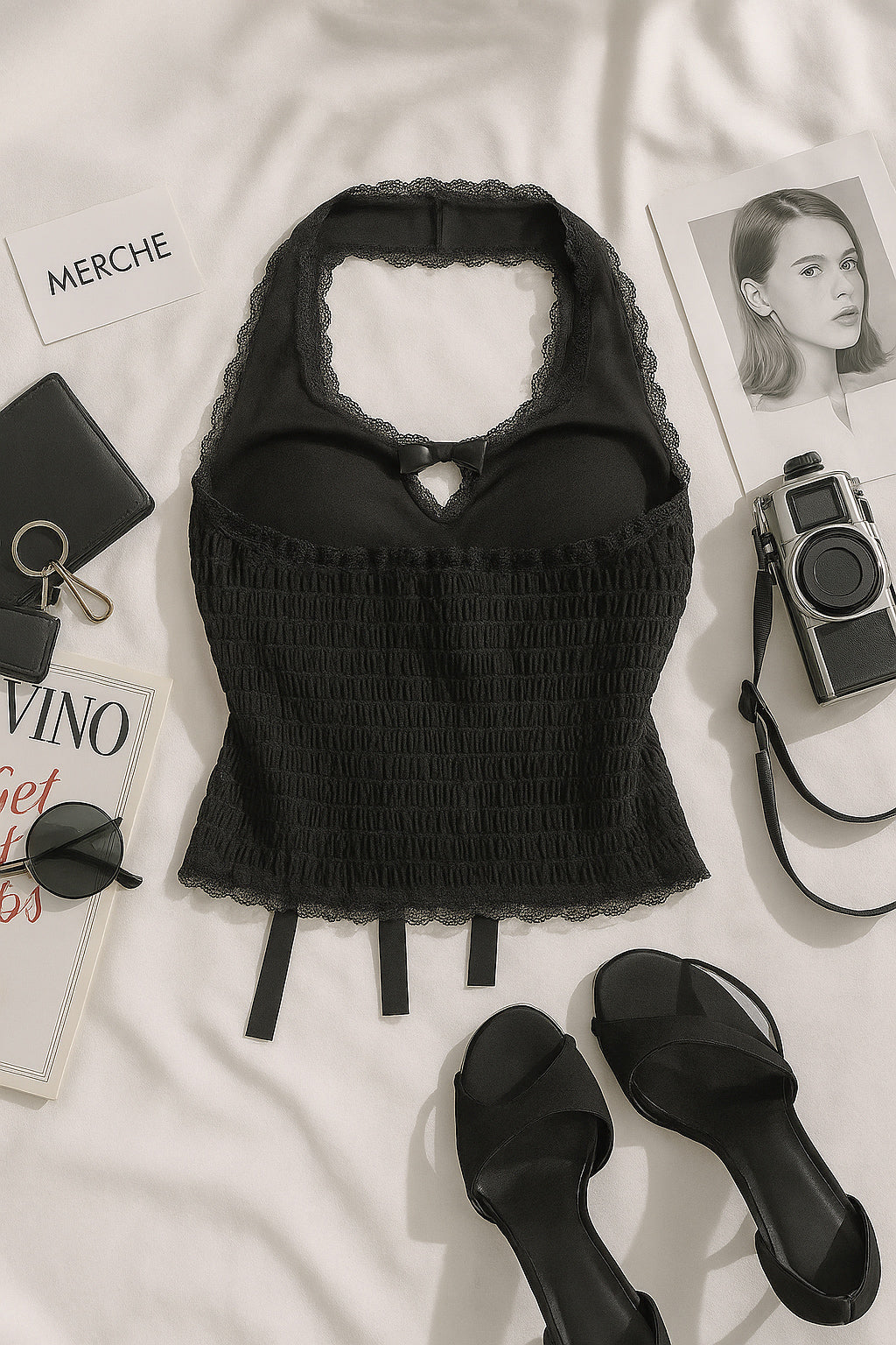 DREAM GIRL PADDED BLACK LACE HALTERNECK TOP