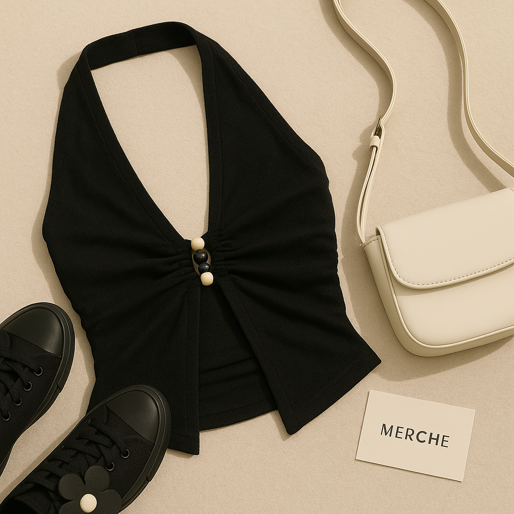 OFFSTAGE GLAM BEADED BLACK HALTERNECK TOP