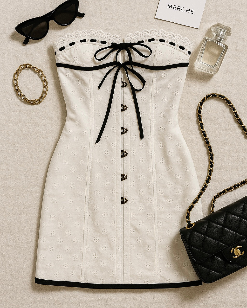 LATTE MORNINGS WHITE EYELET MINI DRESS
