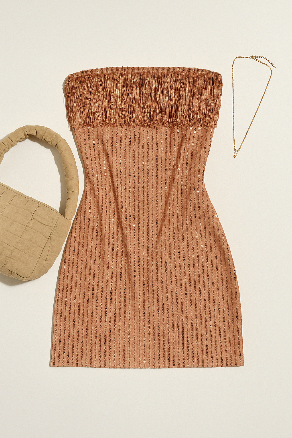 PRIME ERA TASSLE SEQUIN BANDEAU DRESS