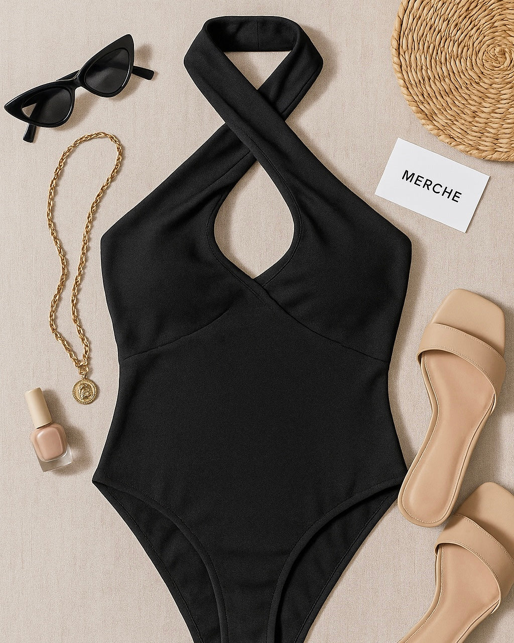 OUT AND ABOUT BLACK HALTERNECK BODYSUIT