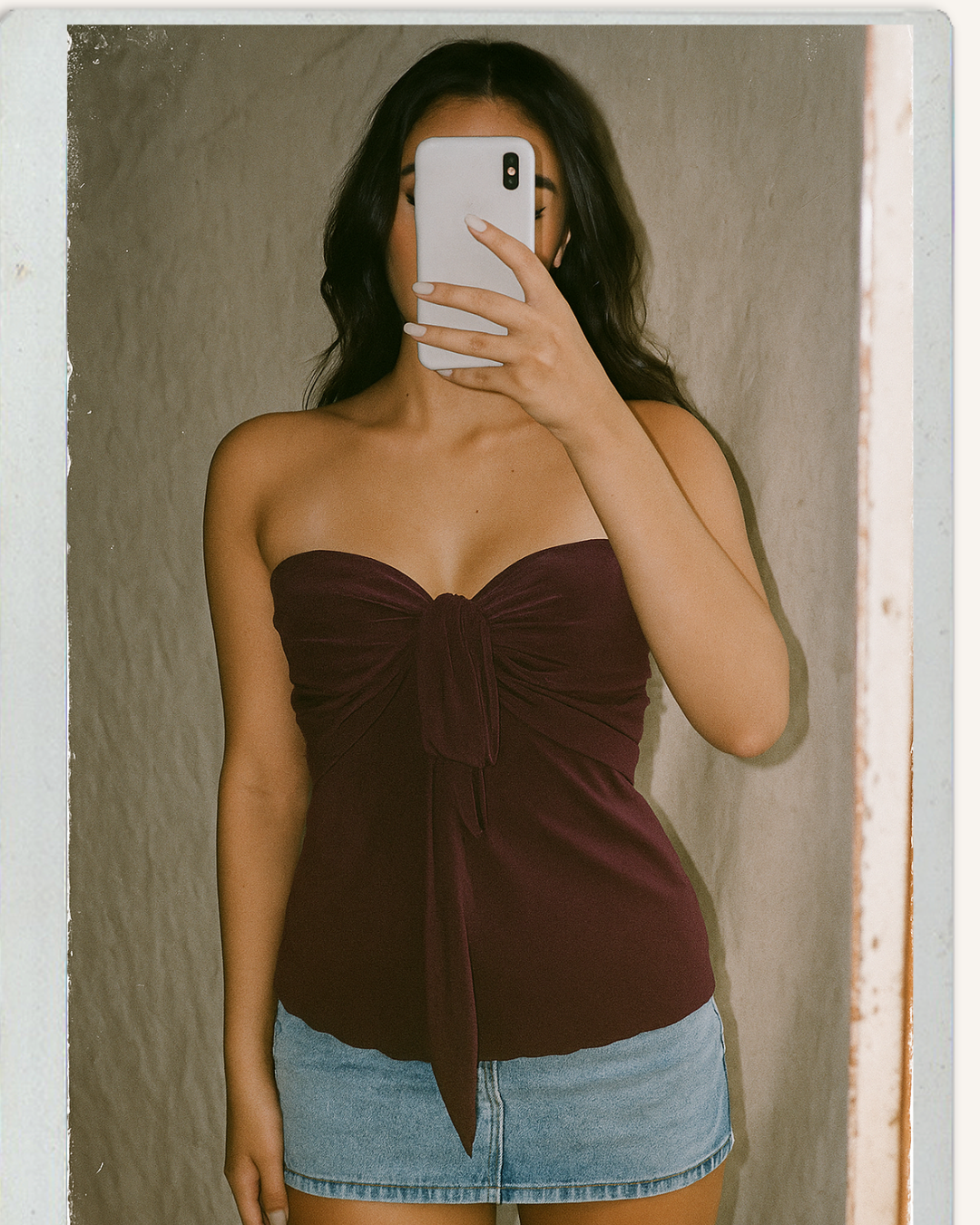 COOL TO CRY WINE BOW BANDEAU TOP